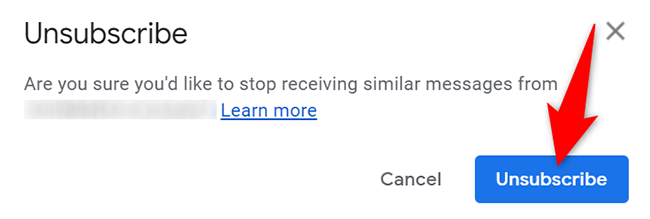 Кнопка подтверждения «Отписаться» в окне подтверждения