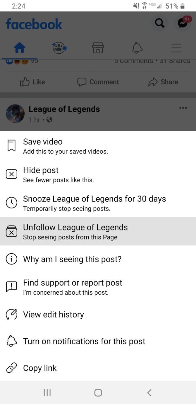 Опции отписки и заглушения на Facebook