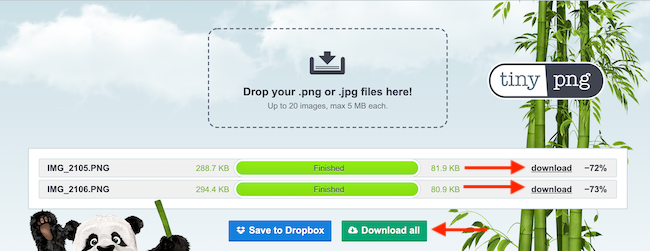 Скачивание обработанных изображений с TinyPNG