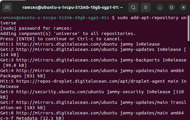 Включение репозитория universe