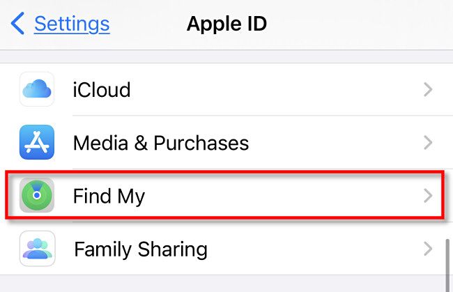 В настройках нажмите «Локатор» (Find My)