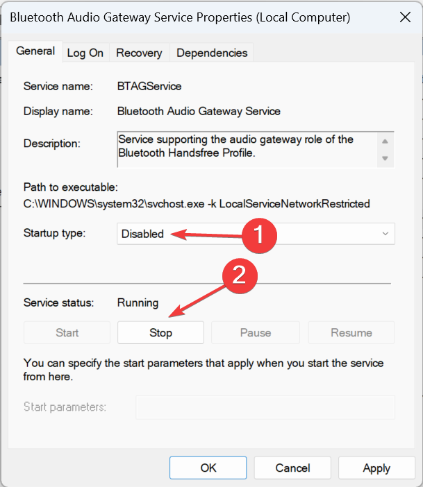 Отключение службы Bluetooth Audio Gateway Service