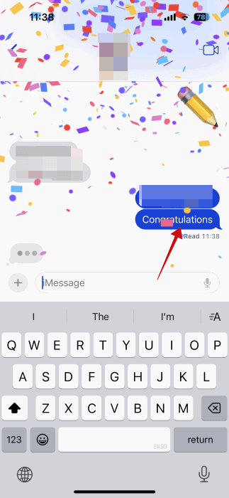 Message that triggers reaction in iPhone Messages app. 