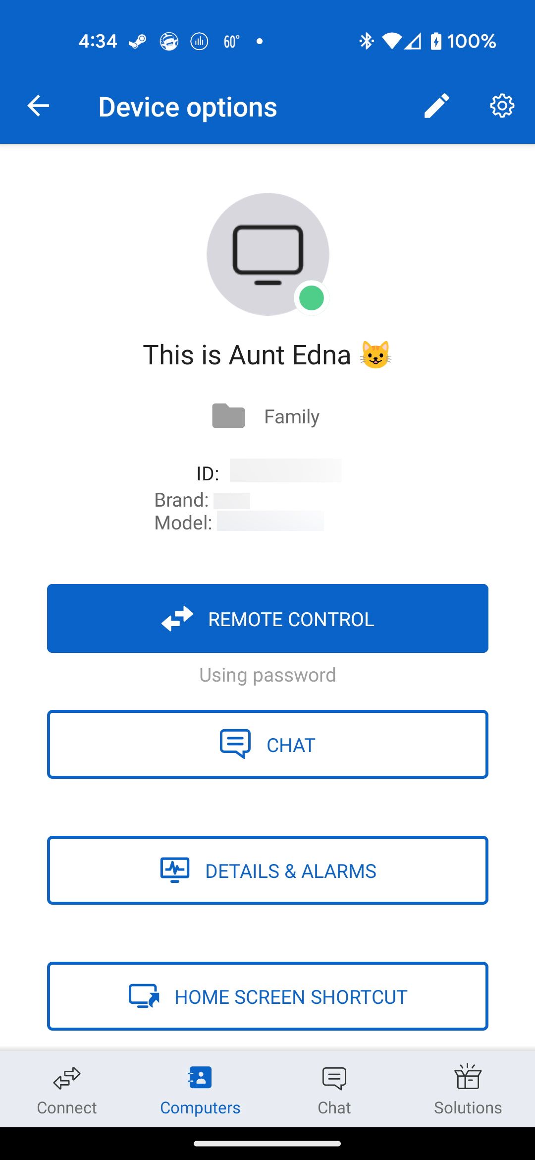 The device options in TeamViewer Remote Control