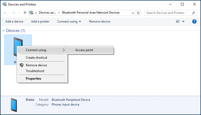 Подключение iPhone как точки доступа в Windows