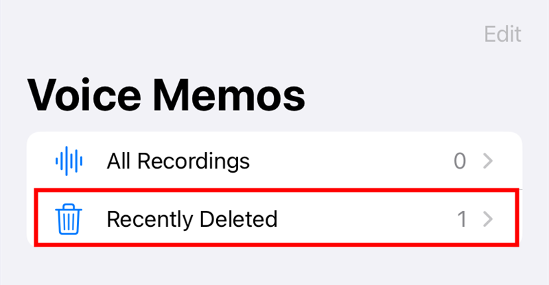 Нажмите Недавно удалённые