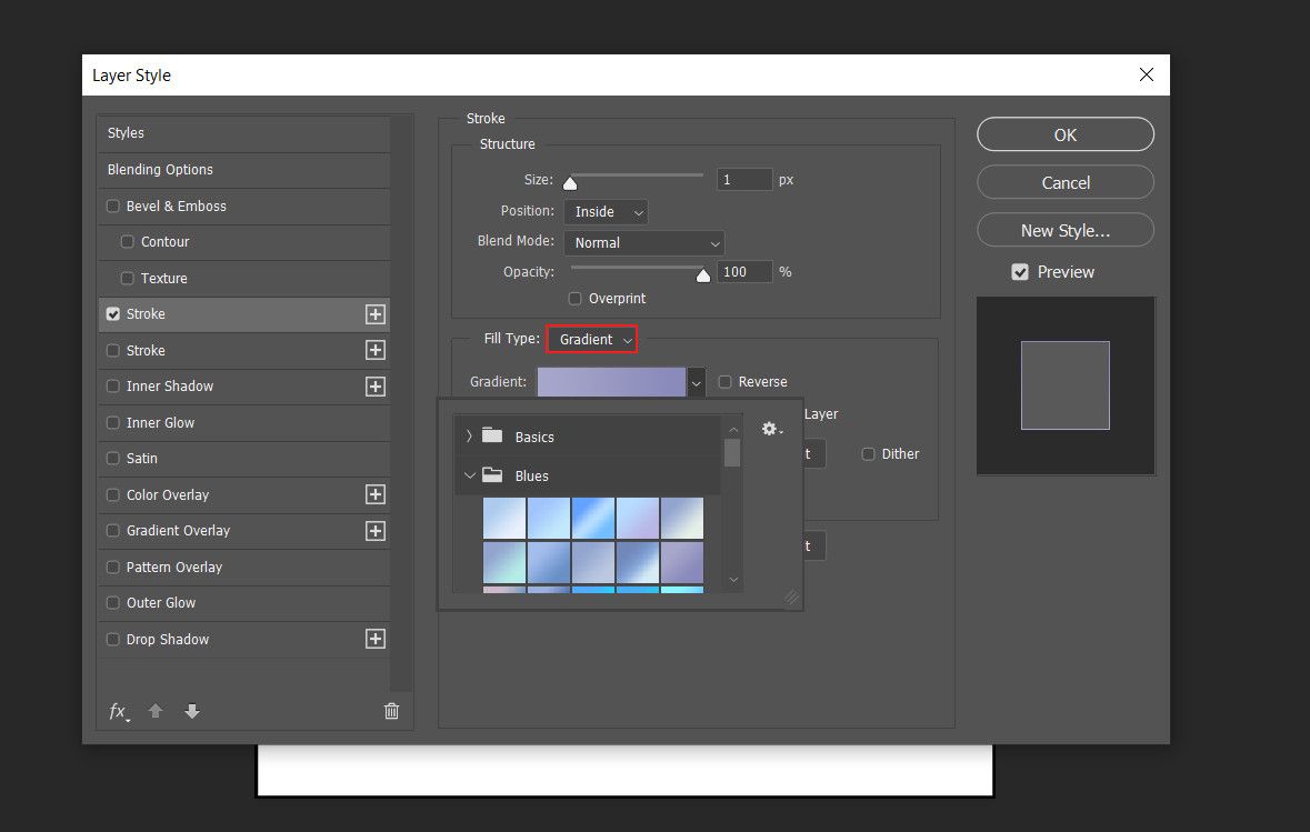 Gradient option in Layer Style dialog