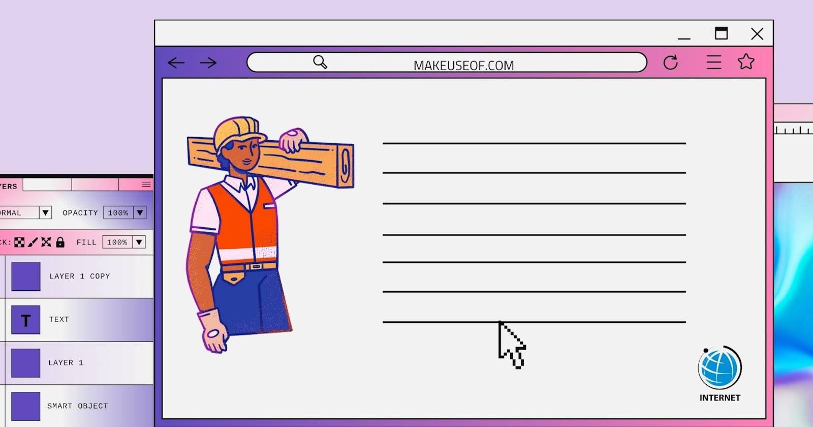 Иллюстрация каркаса сайта с изображением и текстом