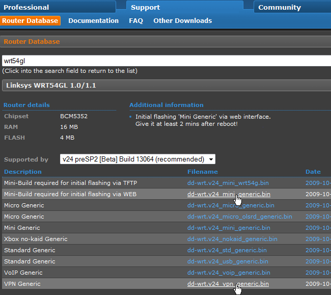 Поиск совместимости роутера в базе DD‑WRT