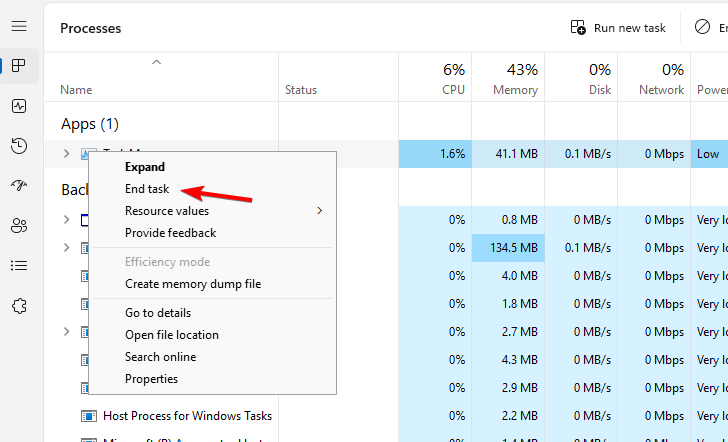 Диспетчер задач: завершение процесса
