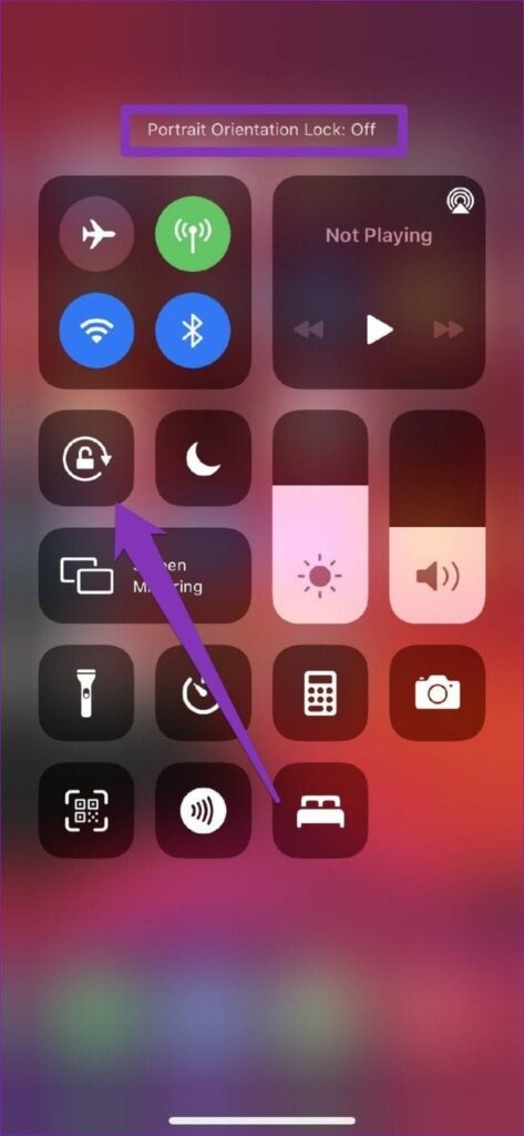Icono de bloqueo de rotación en el Centro de Control del iPhone
