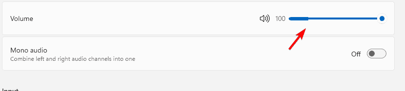 Слайдер громкости в настройках Windows 11