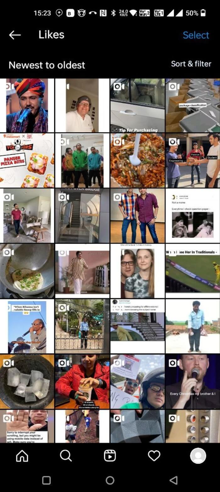 seleccionar publicaciones para dejar de gustar