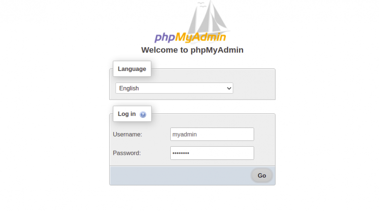 Экран входа phpMyAdmin
