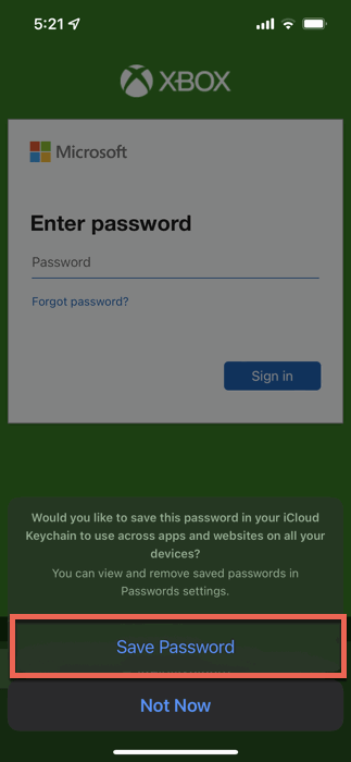 Изображение: Подсказка iOS с предложением сохранить пароль в Связке ключей