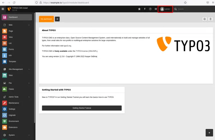 Панель администратора TYPO3