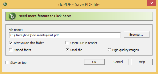 Окно принтера doPDF