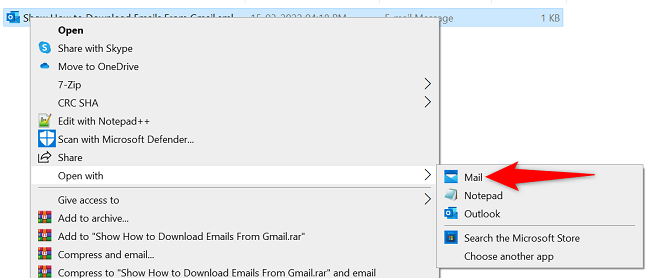 Щёлкните правой кнопкой по файлу EML и выберите Открыть с помощью > Почта