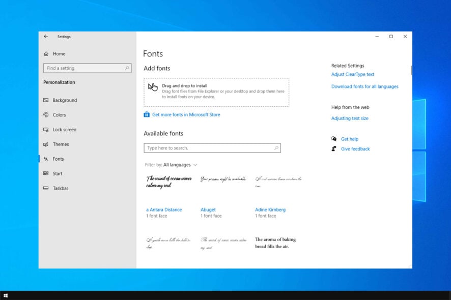 Исправление проблем с шрифтами в Windows 10