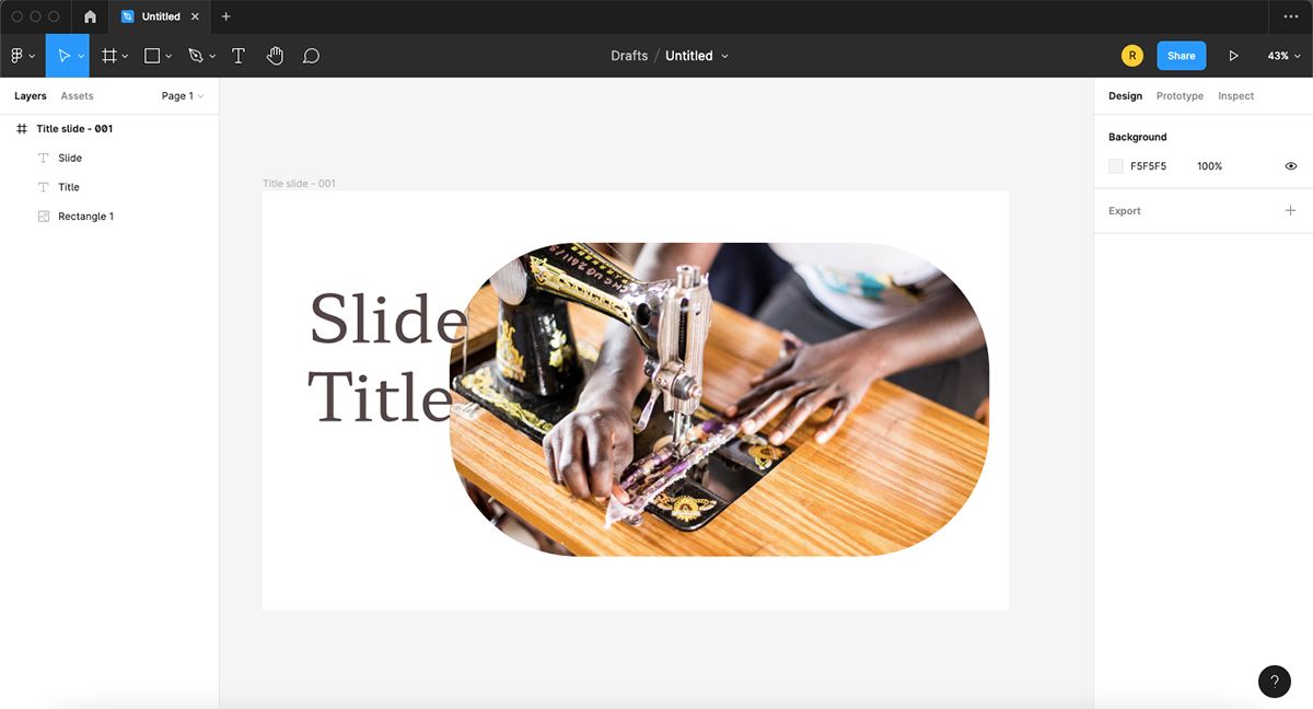 Панель Figma с округлым изображением швейной машины в интерфейсе.