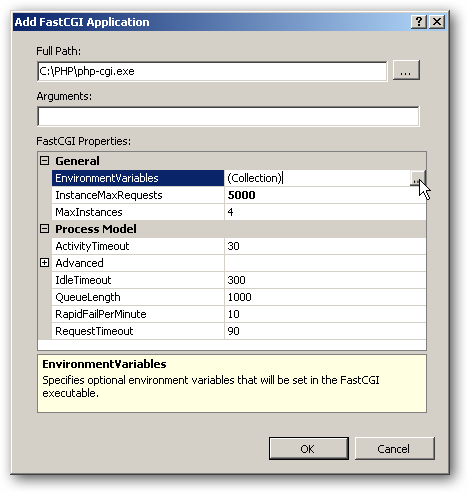 Настройка пути к php-cgi.exe и параметров FastCGI