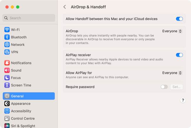 Разрешения AirPlay в macOS 13 Ventura