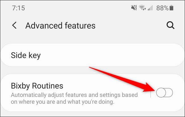 Отключите Bixby Routines