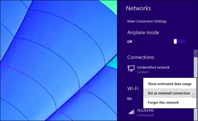 Установка сети как платной в Windows 8.1