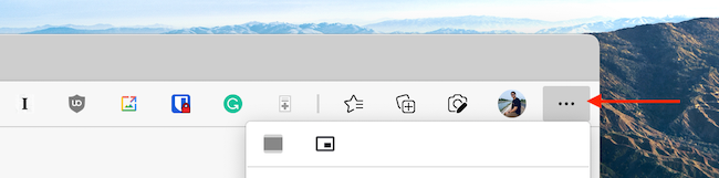 Кнопка меню в панели инструментов Microsoft Edge