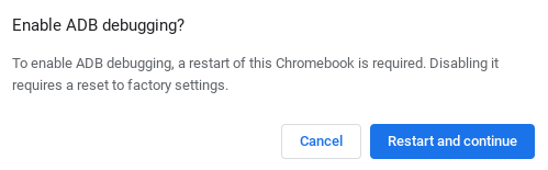 Подтверждение включения ADB на Chromebook