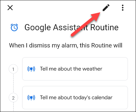 Нажмите значок карандаша для редактирования действий Routine