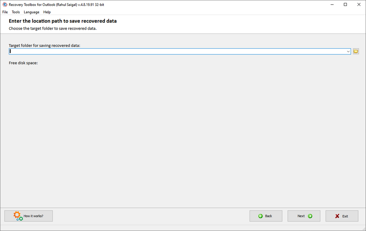 enter the destination path of your recovered files
