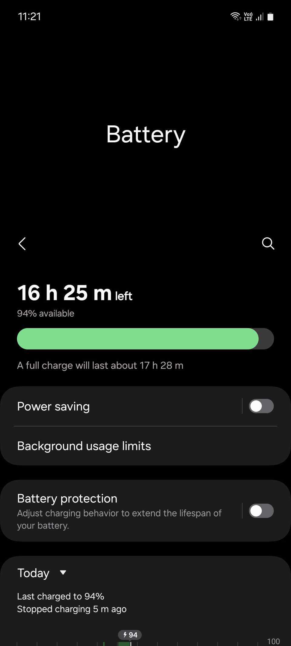 Меню Батареи на Samsung