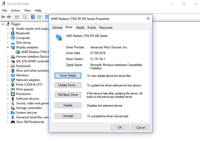 Откат драйвера видеокарты в Диспетчере устройств Windows