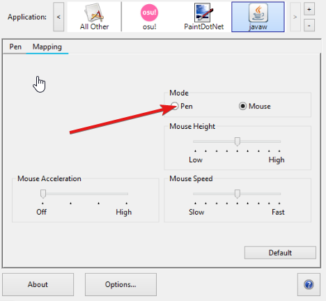 Параметр режима в настройках отображения