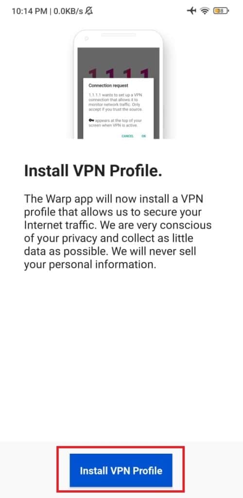Instalar perfil VPN de Cloudflare