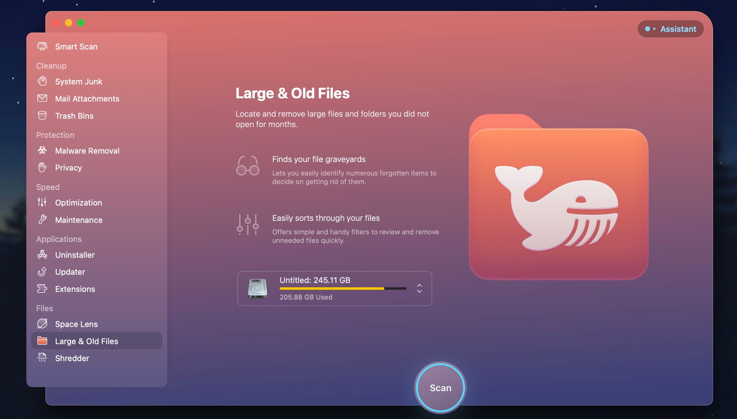 Раздел «Большие и старые файлы» в CleanMyMac X