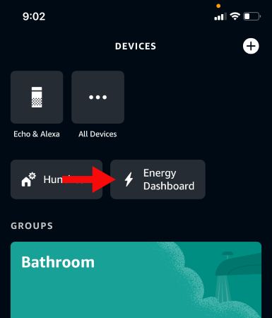 Нажмите «Панель энергопотребления» в приложении Alexa