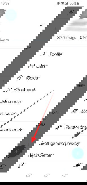Paramètres Twitter mobile