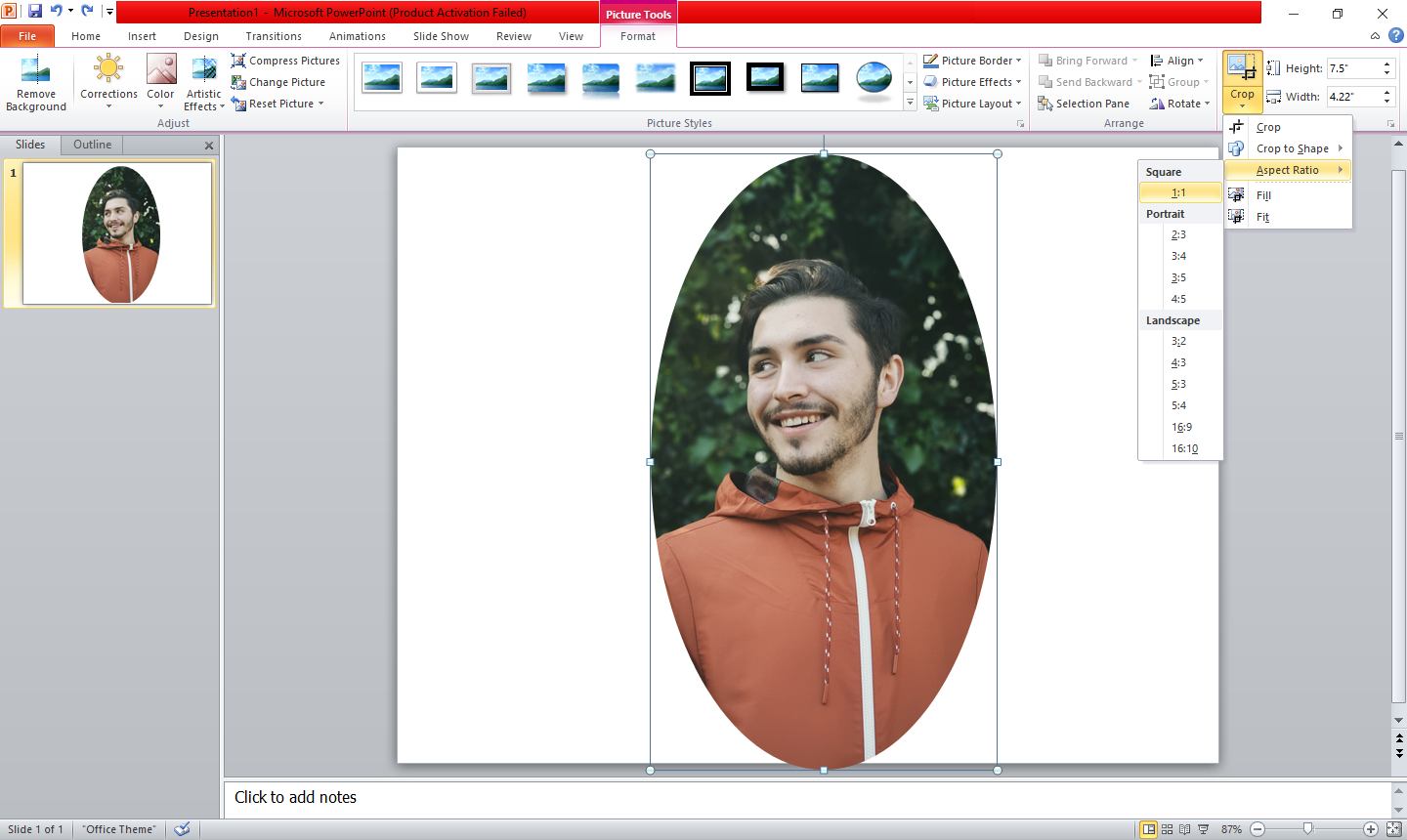 Установка соотношения сторон 1:1