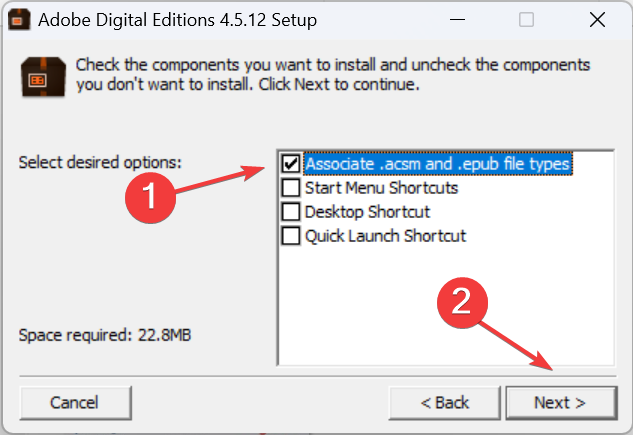 Во время установки отметьте ассоциацию файлов .epub и .ascm