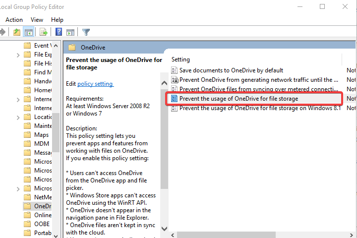 unsync onedrive windows 10 gpedit