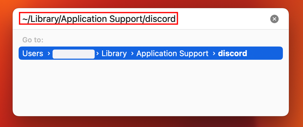 Введите путь к папке Discord. 