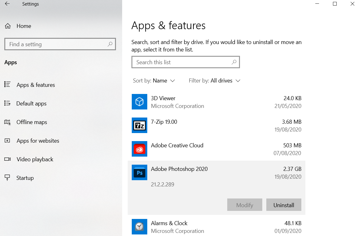 удаление программ в Windows