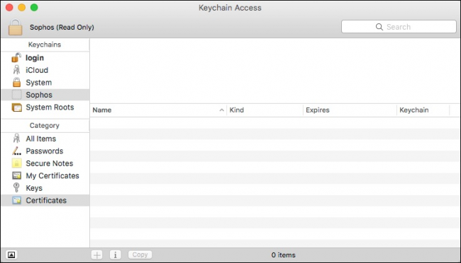 Список категорий в Keychain Access с выделенными Secure Notes