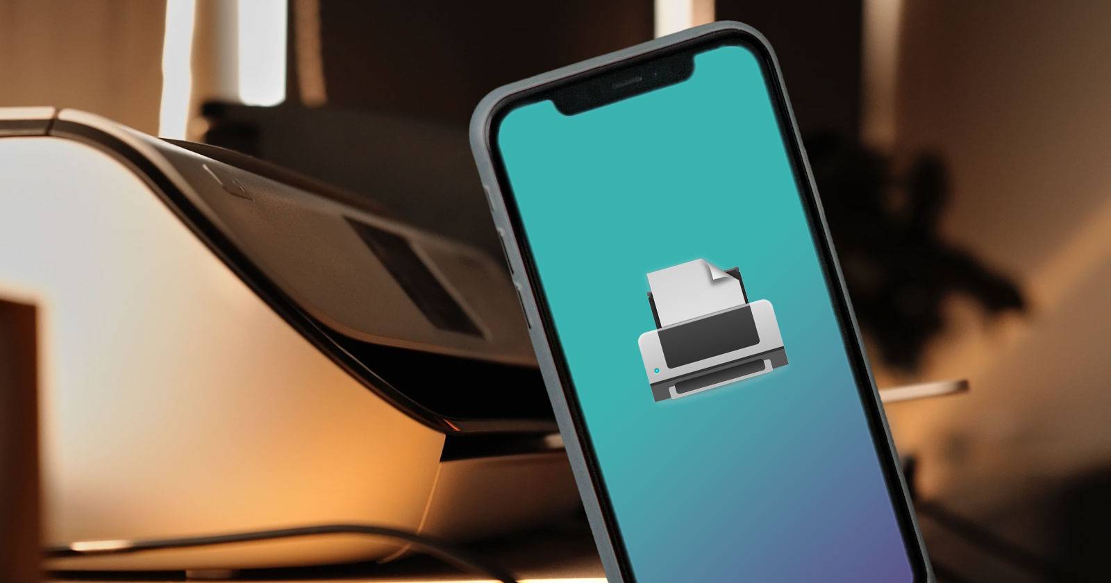iPhone на переднем плане, принтер на заднем плане