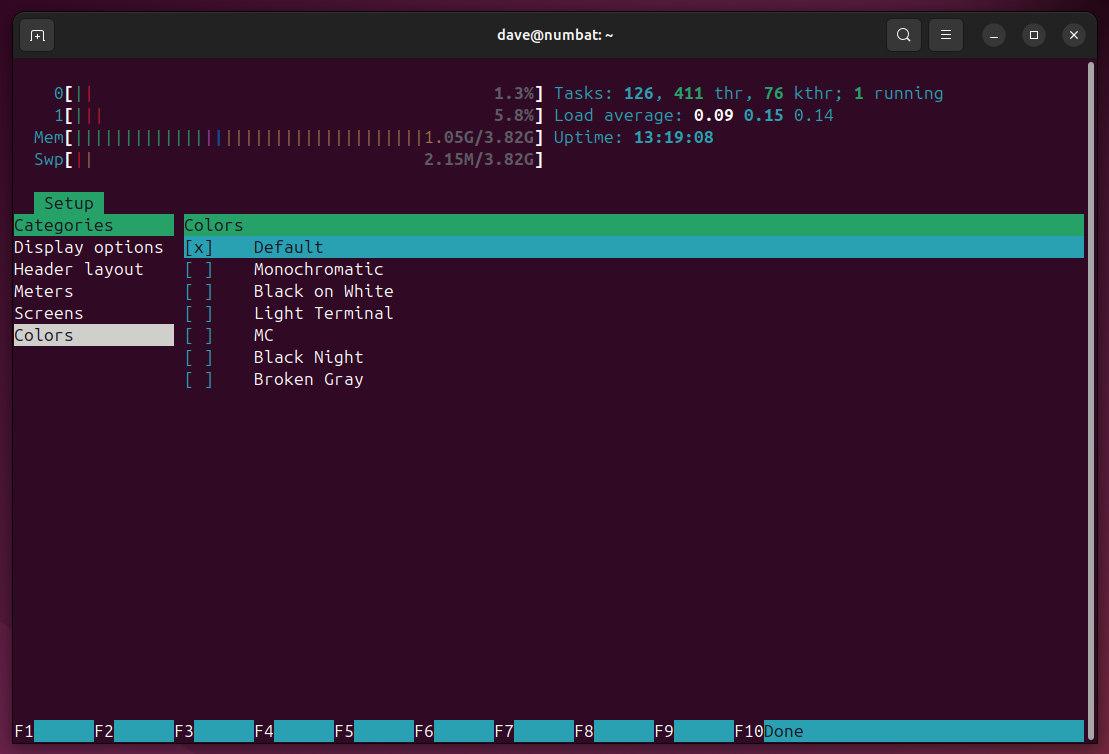 Экран выбора цветовой темы.