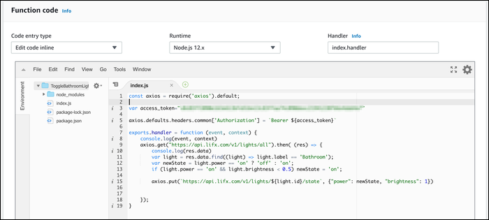 Редактор AWS Lambda в веб-консоли