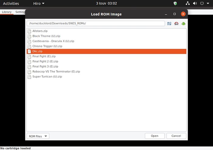 Выбор ROM файла в Higan