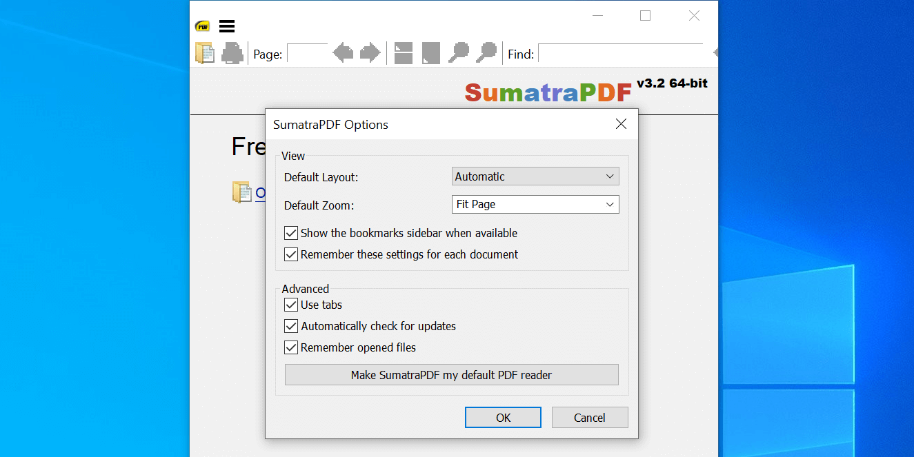 Параметры SumatraPDF — запомнить открытые файлы